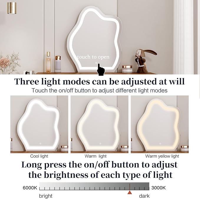 Brown Vanity Desk with Mirror and Lights,Small Makeup Vanity with 5 Drawers，Modern Makeup Table with Adjustable Cabinet for Bedroom,Makeup Room