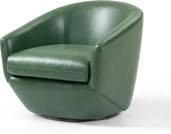 Swivel Barrel Accent Chair, Modern Round Faux Leather Arm Chair for Living Room, Bedroom, Comfy Club Reading Chairs for Adults(Faux Leather, Green, Set of 1)