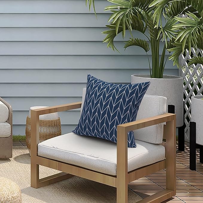 LVTXIII Outdoor/Indoor Pillow Covers ONLY, Square Throw Pillow Covers, Modern Cushion Cases for Sofa Patio Couch Decoration 18 x 18 Inch, Pack of 2, Herringbone Navy