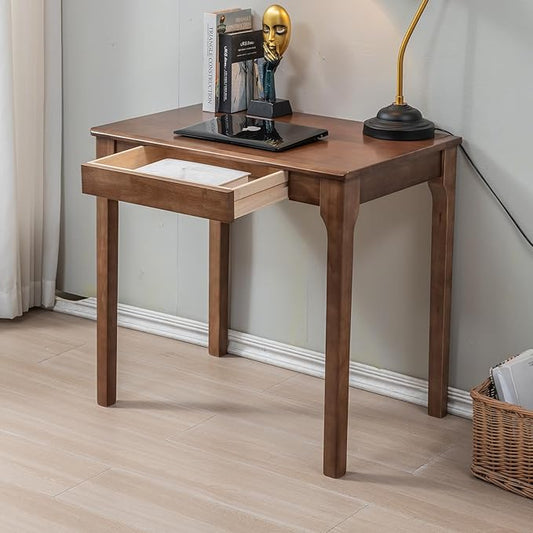 Solid Wood Desk, Gaming Study Home Office Desks for Work, Student PC Desk for Bedroom, Small Computer Desk for Small Spaces, Easy to Assemble (Walnut Color, 31inch)