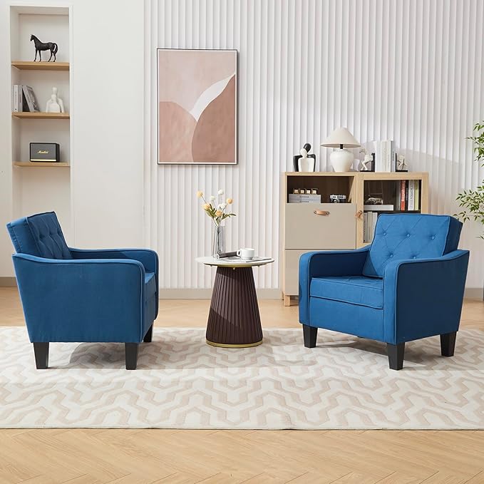 STHOUYN Living Room Chairs Accent Chairs Set of 2, Waiting Room Arm Chairs, Reading Chairs for Bedroom Comfy Club Chair Tufted, Office Small Space (2, Blue)