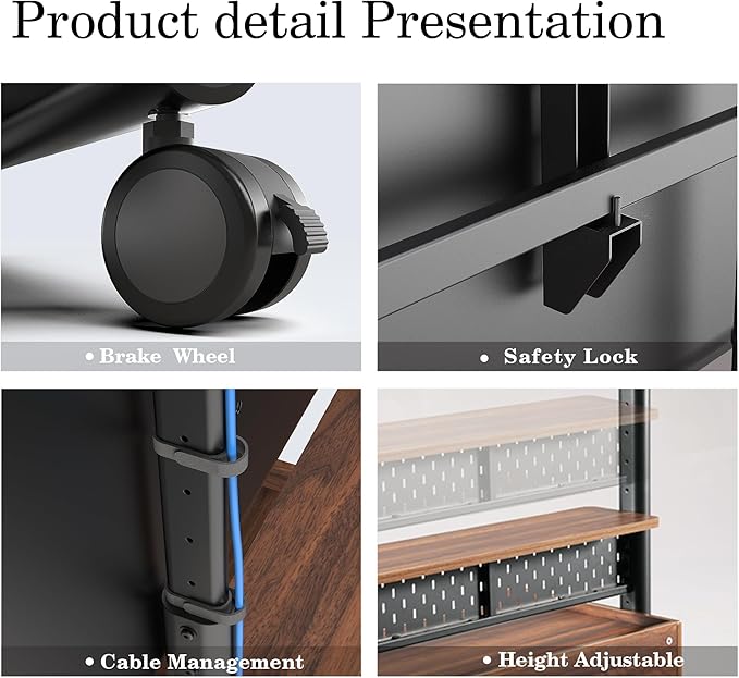 FITUEYES Rolling TV Stand with Drawers for 70 to 100 Large TV Screens，Mobile TV Floor Stand on Wheels with Ample Storage Pegboard & Wooden Shelf, Rolling TV Cart Hold up to 176 lbs, Max VESA 850 x 600