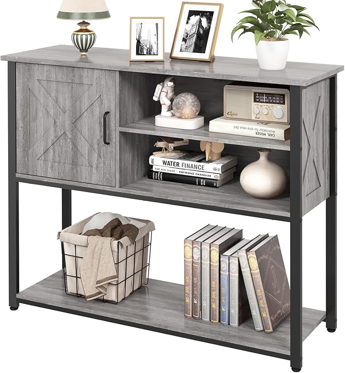 41" Console Table with Storage Cabinet, Sofa Table with Storage Shelves, Coffee Bar Table, Sofa Entryway Tables for Entry Way, Behind Couch Table for Living Room Hallway, Gery