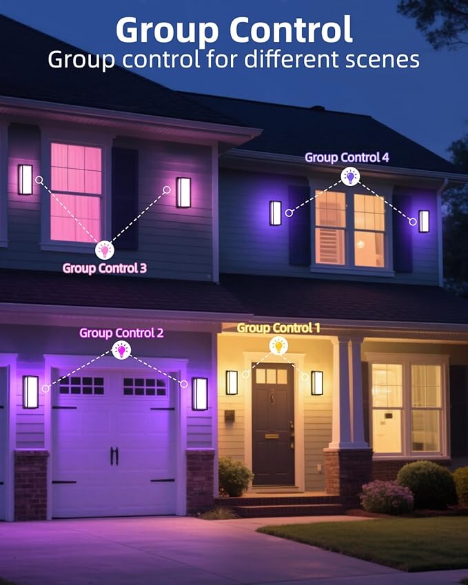 RAYVO Outdoor Wall Lights 2 Pack, 1500LM RGBCW Smart Porch Lights Color Changing Exterior Lighting Fixtures, IP65 Waterproof Outdoor Sconce Lights, Compatible with Alexa Google Assistant, ETL Listed