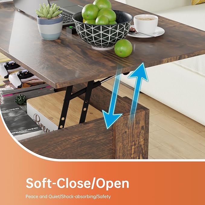 FDW Lift Top Coffee Table Coffee Table with Hidden Compartment and Storage Shelf for Living Room Reception Room 47.2in L,Brown