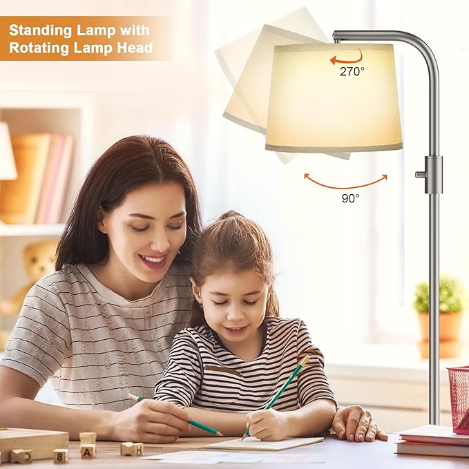 Ambimall Fully Dimmable Floor Lamp - Floor Lamps 9W LED Light Bulbs, Standing Lamps for Living Room with Adjust Head, Modern Standing Light Rotary Switch, Tall Lamp for Bedroom(Grey and Grey)