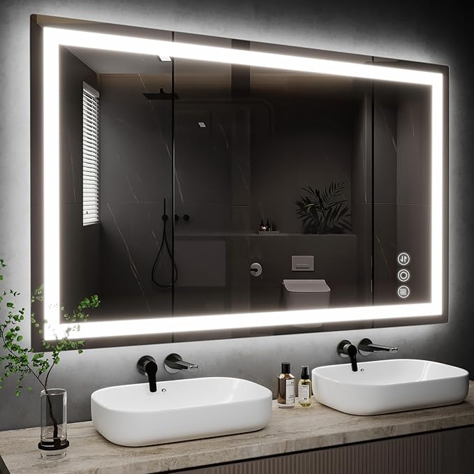 30"x 48" LED Mirror for Bathroom with Frontlit and Backlit, Anti-Fog, 3 Colors Temperature & Dimmable, Wall Mounted Bathroom Mirror