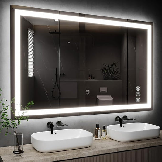 30"x 48" LED Mirror for Bathroom with Frontlit and Backlit, Anti-Fog, 3 Colors Temperature & Dimmable, Wall Mounted Bathroom Mirror