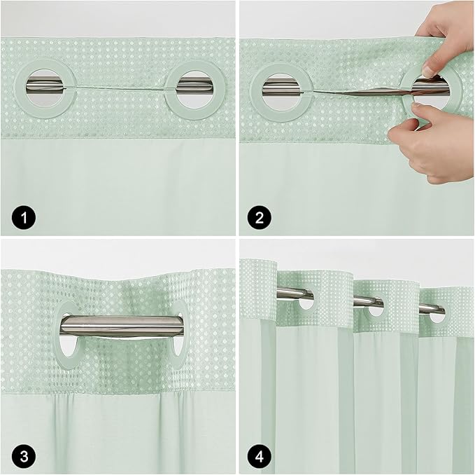No Hook Shower Curtain with Snap in Fabric Liner, Waffle Weave Heavy Duty Thick Shower Curtains with Mesh Top Window, Hotel Style Waterproof Bathroom Curtain Set, 72 x 75 Inch, Mint Green