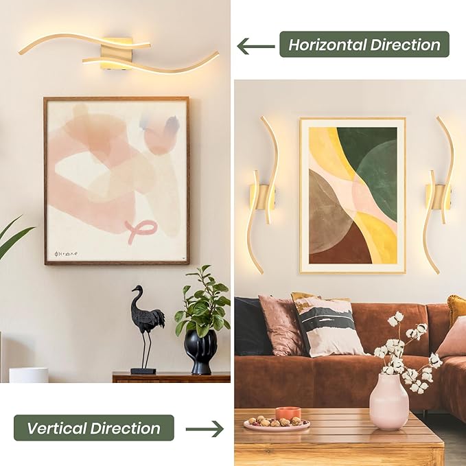 Battery Operated Wall Sconces with Remote Control, Rechargeable Dimmable Touch Wall Sconces Set of Two, 3000K-6500K LED Wireless Wall Light for Living Room Bedroom Hallway,31.5inch(Gold)