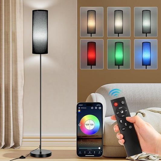 FRIDEKO HOME Black Floor Lamps for Bedroom, Dimmable Colors Temperature & Brightness, Modern Floor Lamps for Living Room, Tall Standing Lamps for Home Decor, Corner Lamp, 9W RGB LED Bulb, Foot Switch