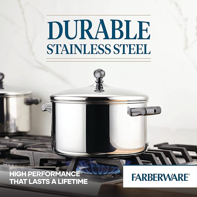 Farberware Classic Stainless Steel 6-Quart Stockpot with Lid, Stainless Steel Pot with Lid, Silver (Pack of 3)