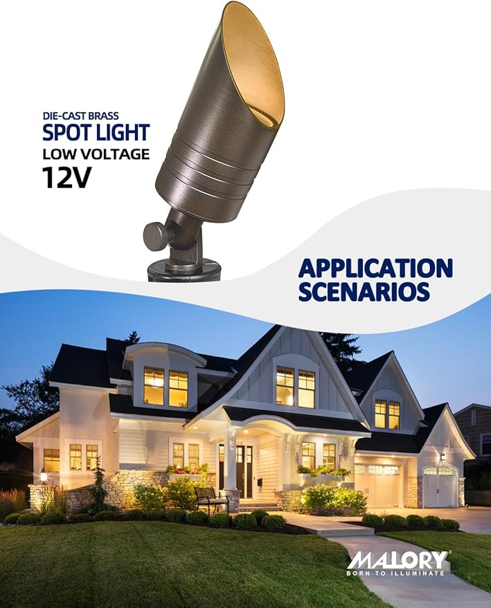 MALORY Low Voltage Spot Lights Without Bulb,12V Brass Outdoor LED Landscape Lighting,Waterproof Spot Uplight for Garden,Patio and Yard (S05-Bronze, 1-Pack Without Bulb)