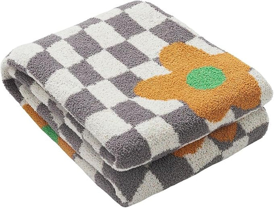 YIRUIO Checkered Throw Blankets Checkerboard Chessboard Warmer Comfort Super Soft Shaggy Cozy Decor for Home Bed Couch (Orange Floral, 51''x63'')