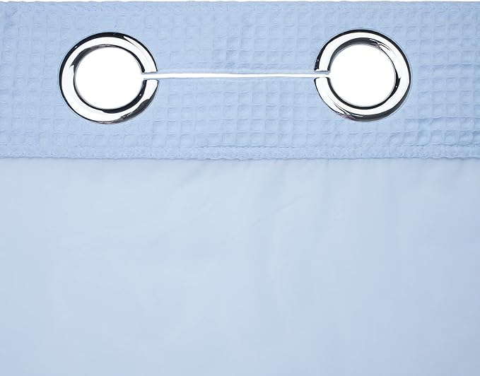 River Dream Sky Blue Fabric Shower Curtain Set, Cotton Blend, Waffle Weave, with Snap in Replacement Liner，71 x 86 inches