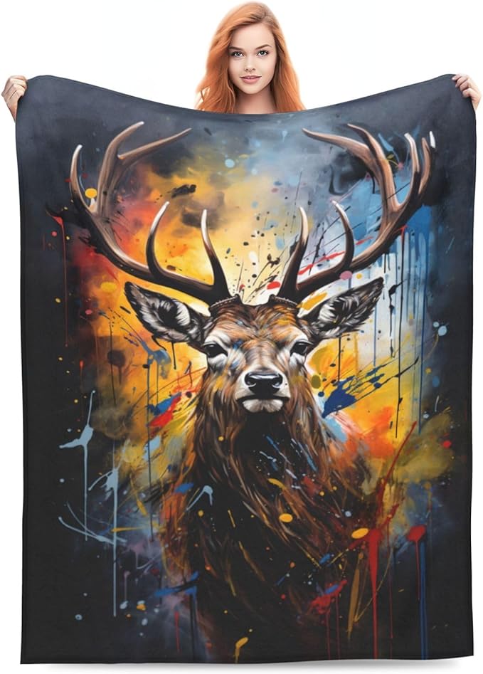 Deer Blanket Hunting Throw Blankets Hunting Stuff Gifts for Men Hunters Women Adults Fleece Flannel Blanket Plush Bedding for Couch Sofa Bed Room Decort 60"X80"