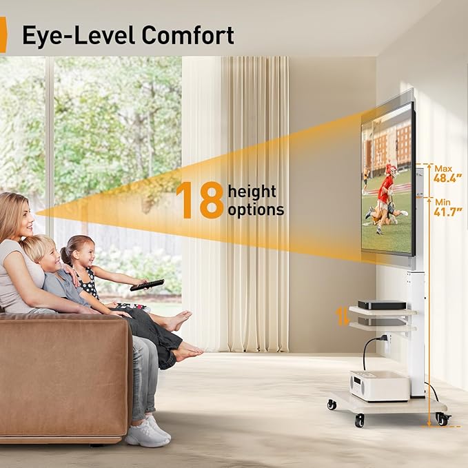 Perlegear Mobile TV Stand with Power Outlet, Tilt & Swivel Rolling TV Cart for 32-75 inches TVs up to 110 lbs, Height Adjustable Rolling TV Stand White with Wheels, Max VESA 600x400mm, PGTVMC17W