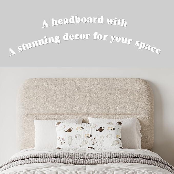 Twin Size Boucle Bed Frame, Upholstered Bed Frame with Headboard, Twin Bed Frames for Kids, Thickened Footboard/Rounded Corners/Adjustable Headboard/No Box Spring Needed/Easy Assembly, Beige