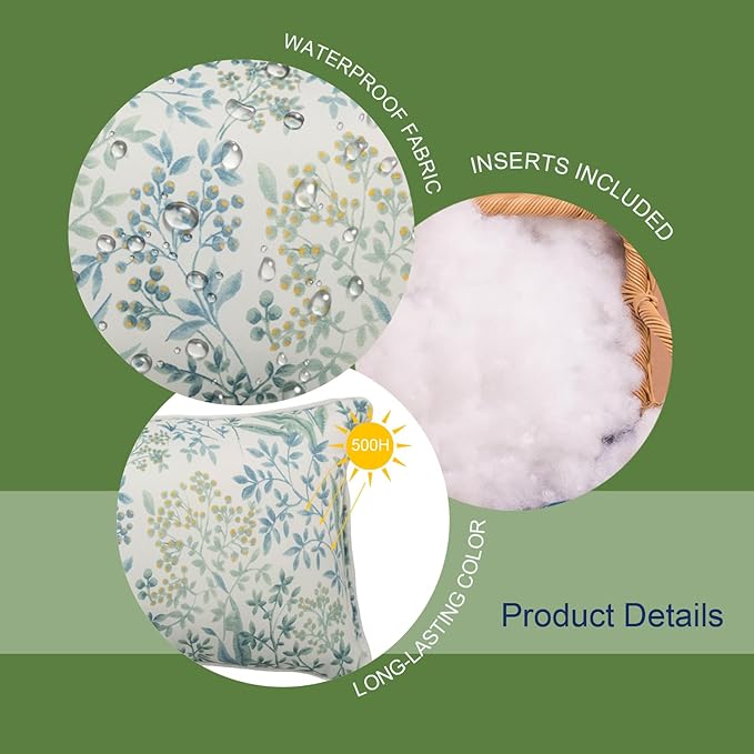 Pack of 2 Patio Lumbar Pillows, 12"x20" Fade Resistant Outdoor Waterproof Lumbar Pillow with Inners, Decorative Garden Lumbar Cushions for Home Patio Terrace Sofa Use