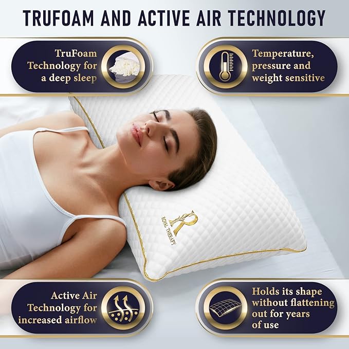 Royal Therapy King Size Pillows, Memory Foam Pillow - Shredded Foam, Hypoallergenic Bamboo-Derived Rayon Cover, CertiPUR-US Certified, Removable Cover, for All Sleep Positions, Neck Pain Relief