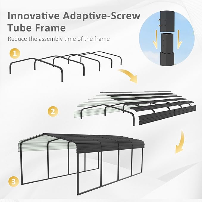 MUPATER Outdoor Carport, 12' x 20' Heavy Duty Canopy for Garage,Car Garage Shelter with Metal Roof and Frame for Car, and Boat, Grey