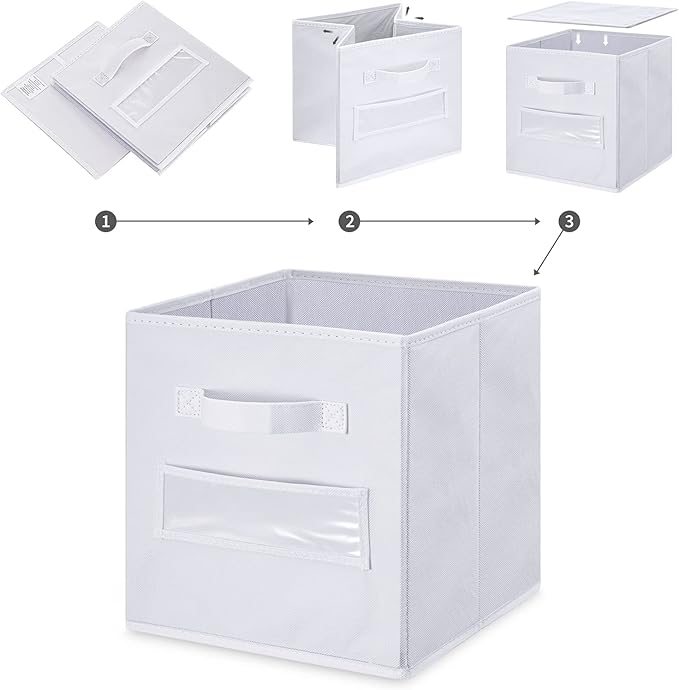 artsdi Fabric storage cubes (Set of 10) 11 Inch Cube Storage Bin, cube storage with 8 Labels Window Cards & a Pen, Foldable cube organizer bins, 11x11 storage bin, Cubby Organizer bins, White