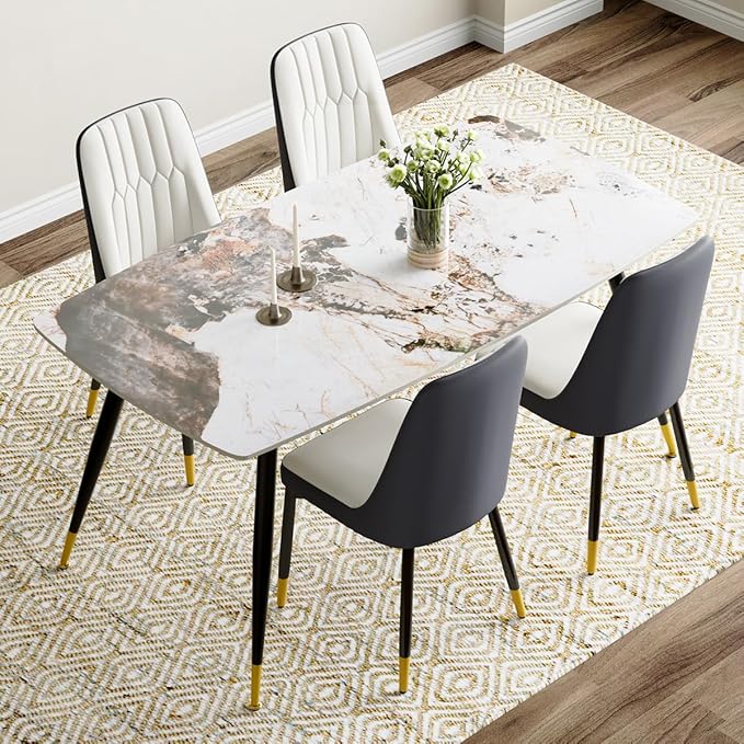 Dining Table Set for 4, Dining Room Table Set for 4, Sintered Stone Kitchen Table Top and Modern Chairs Set of 4 for Kitchen Dining Living Room