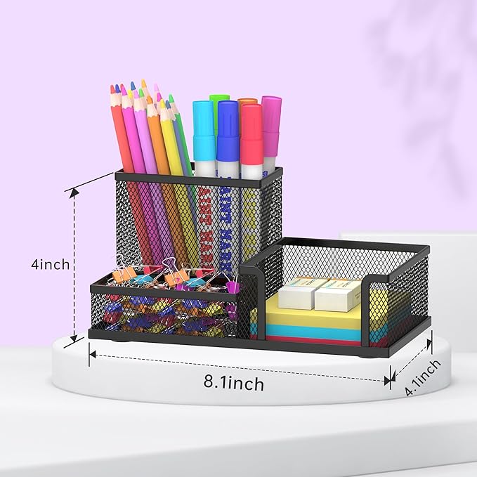 SUPEASY Pen Holder Desk Organizer, Office Supplies Pencil Holder with 3 Compartments, Desk Accessories and Workspace Organizers for Home School, Black