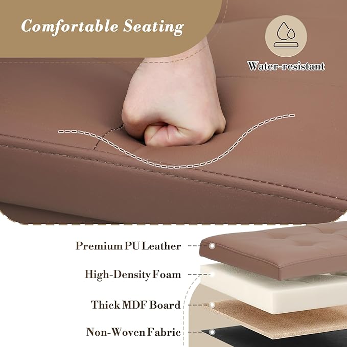 Athena Collection Leather Square Ottoman with Storage, 15 Inch Small Storage Ottoman, Multipurpose Footstool Foot Rest for Living Room, Bedroom, Dorm, Brown