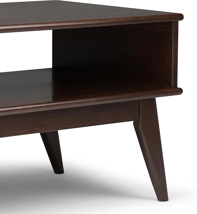 SIMPLIHOME Draper SOLID HARDWOOD 48 inch Wide Rectangle Mid Century Modern Coffee Table in Medium Auburn Brown for the Living Room and Family Room