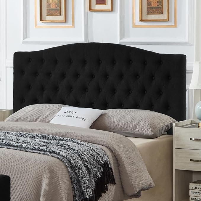 24KF Boucle Upholstered Tufted Button Queen Headboard and Comfortable Fashional Padded Queen/Full Size headboard,6025-Q-Boucle-Black