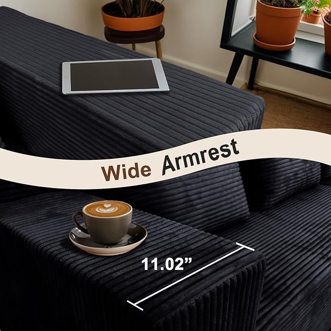 Cloud Sectional Sofa, Boneless Couch for Living Room, No Assembly Required, Deep Seat, Modern Minimalist Modular Couch, Free Combination, 103" L-Shape with Chaise, Plush Corduroy, Right