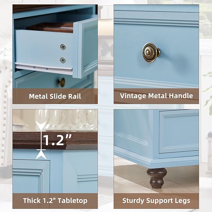 24" Wide Farmhouse Night Stand Set of 2,Large End Table with 3 Drawers & Metal Handle,Light Blue Wood Dresser for Bedroom Cabinet, Bed Side Table Chest of Drawers ,Nightstand for Living Room,Closet