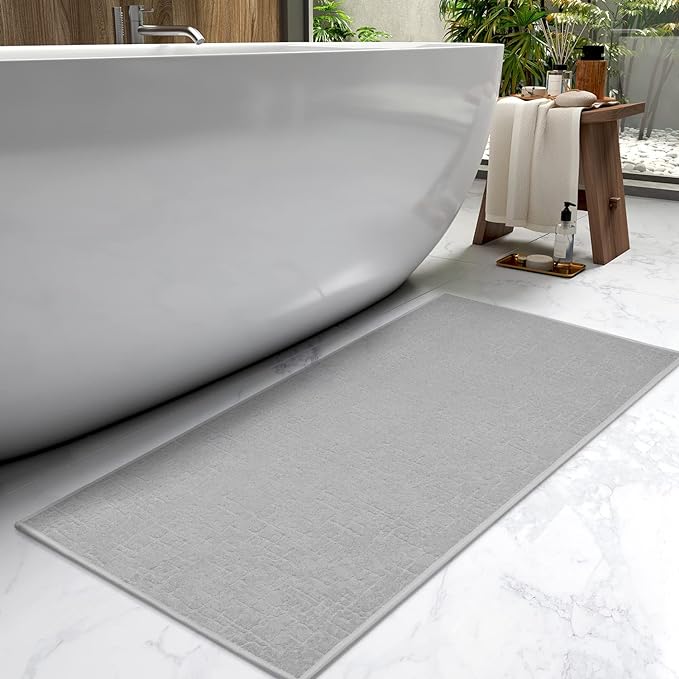 AMOAMI-Bath Mat-Absorbent Quick Dry Bathroom Floor Mats-Washable Rubber Backing Bath Mats for Bathroom Rugs Fit Under Door-Bath Rug for in Front of Sink Bathtub Shower Room, Grey 24''x70''