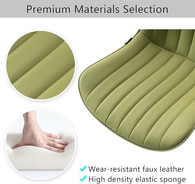 YOUNIKE Ergonomic Home Office Desk Chair with Wheels Comfy Armless Criss Cross Chair with Back Adjustable Modern Leather Upholstered Swivel Vanity Chair Small Cute Rolling Task Chair Avocado Green