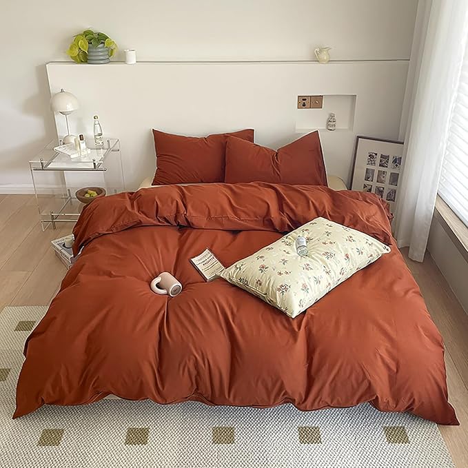 Luxlovery Burnt Orange Comforter Set Queen Rust Bedding Set Caramel Solid Blanket Quilts Rust Reddish Orange Terracotta Color 3 Piece Comforter Set for Queen Bed