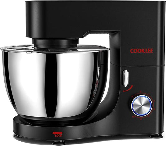 COOKLEE Stand Mixer, 9.5 Qt. 660W 10-Speed Electric Kitchen Mixer with Dishwasher-Safe Dough Hooks, Flat Beaters, Wire Whip & Pouring Shield Attachments for Most Home Cooks, Silver