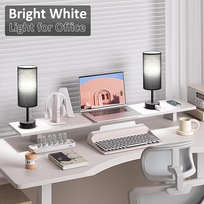 Black Bedside Table Lamps Set of 2-3 Color Temperatures Pull Chain Lamp with AC Outlet Charging Port, Round Night Stand Lamps for Bedroom Office, Small Bed Side Light with E26 LED Bulbs