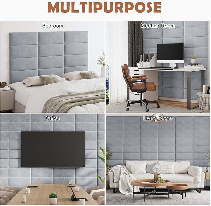 IFNOW Upholstered Wall Mounted Headboard, 3D Soundproof Wall Panels Peel and Stick for Queen Size, Reusable and Removable Tufted Bed Headboard in Light Grey (6 Panels, 10" x 24")