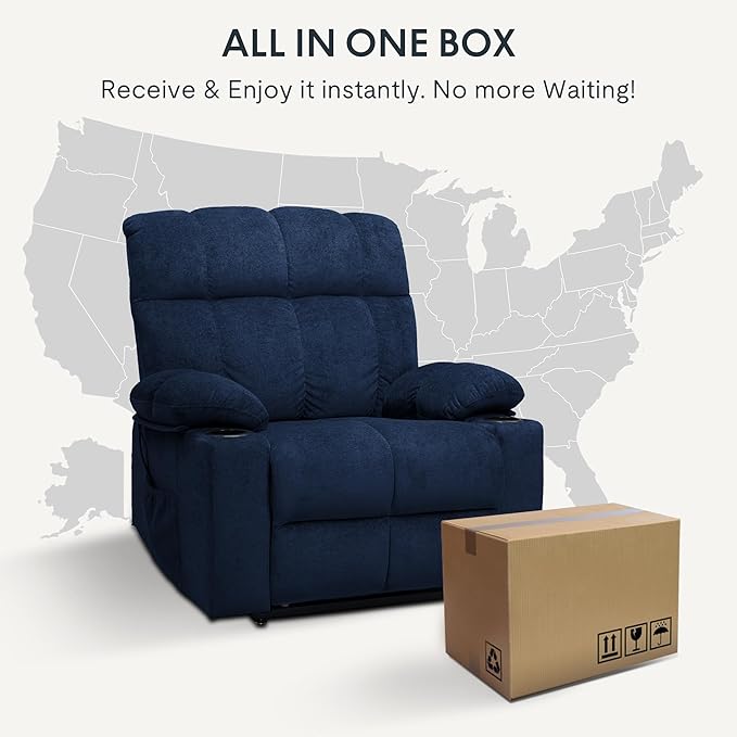 FLEXISPOT XL5 Dual OKIN Motor Power Lift Recliner Chair for Elderly, Lay Flat Electric Recliner with Massage & Heat, USB Ports, Fabric Reclining Sofa for Living Room Bedroom, Blue