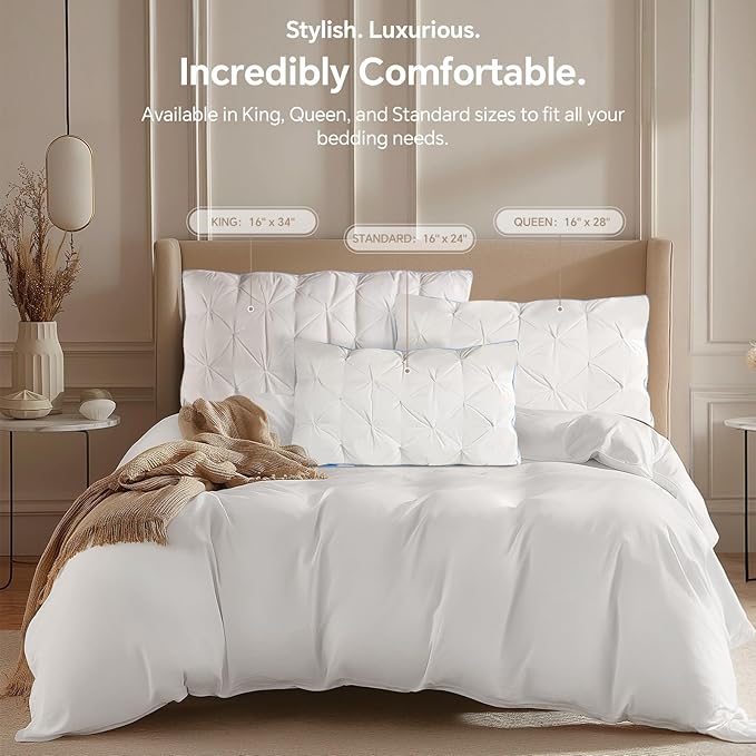 QUTOOL Luxury Hotel Goose Feather Pillow, 100% Cotton Cover, Soft Support Pillow, Suitable for Sleepers on The Back, Sides, and Stomach, King Size Bed Pillows Set of 2