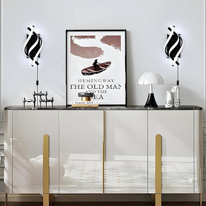 Modern LED Plug in Wall Sconce, 21W Black Indoor Wall Lights with Plug and Switch, Wall Lamps for Living Room, Bedroom, Hallway, Stairway, 6500K Wall Mounted Light