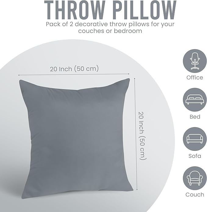 Utopia Bedding Throw Pillows Insert (Pack of 2, Grey) - 20 x 20 Inches Bed and Couch Pillows - Indoor Decorative Pillow