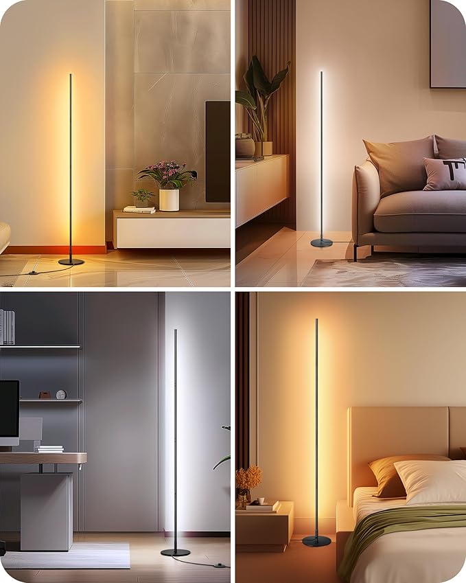 EDISHINE Modern Corner Floor Lamp, Set of 2, 57.5" Height, 7 Color Temperature 3000-6000K, Dimmable LED Floor Lamp for Bedroom, Living Room, Office, Black