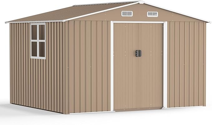 Kullavik 10FT x 8FT Outdoor Storage Shed,Waterproof Metal Tool Shed with Lockable Sliding Door and Air Vents,Metal Storage Shed for Garden,Patio,Backyard,Lawn