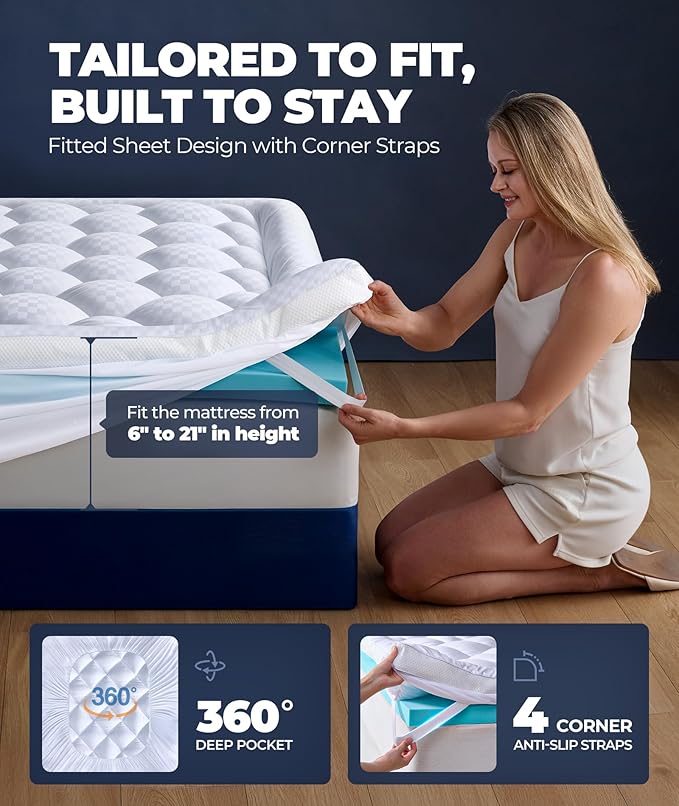 5 Inch Mega Support Memory Foam Full Size Mattress Topper for Pressure Relief, Dual Layer 2.5" Pillow Top Full Mattress Topper Plus 2.5" Cooling Gel Infused Memory Foam Mattress Pad