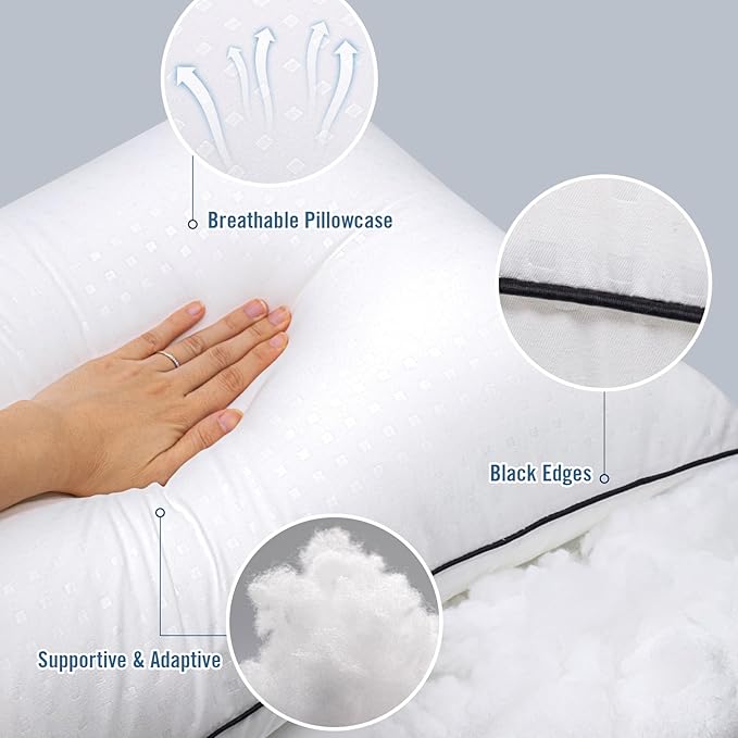 Standard Size Bed Pillows for Sleeping 4 Pack,Luxury Hotel Pillows,Comfortable and Supportive,Machine Washable,Suitable for Stomach,Back and Side Sleepers.