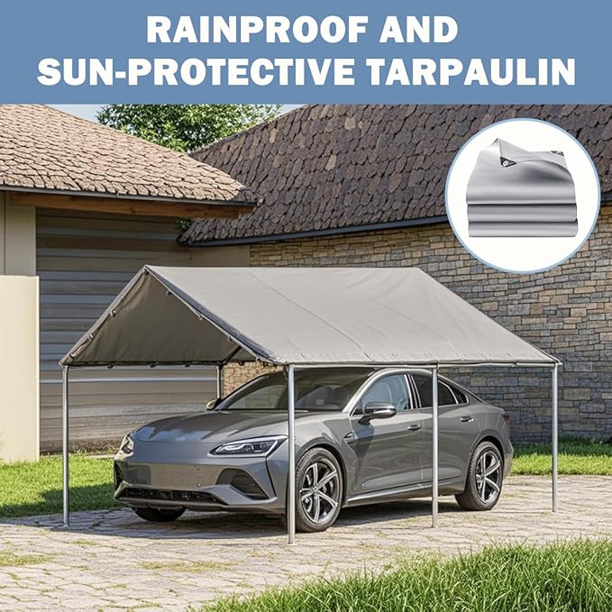Carport Canopy 12x20 Heavy Duty, Waterproof Car Canopy, Tear Resistant Car Tent, Sun Resistant Car Port, for Garage Covering Family Vehicle Business Events Outdoor Deck（Without Frame）