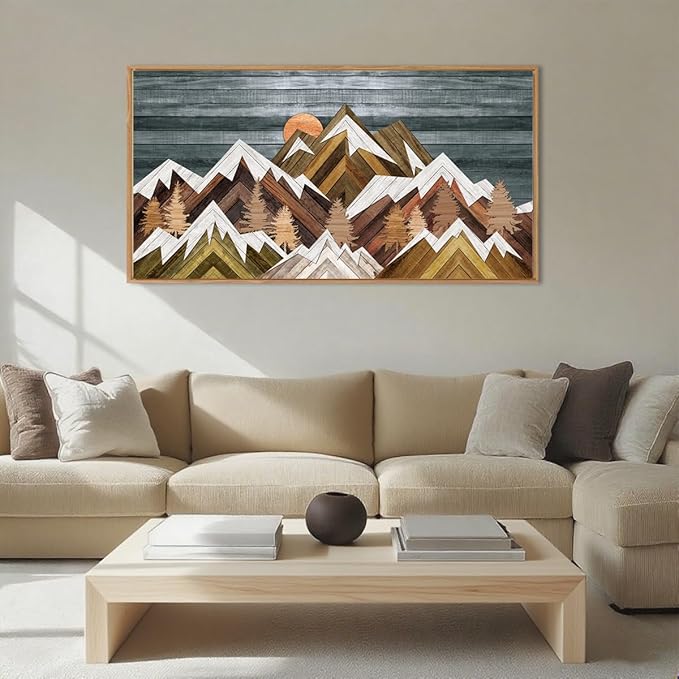 BINCUE Boho Mountain Wall Art Framed Mountain Landscape Canvas Artwork for Living Room Bedroom Bathroom Office 20x40 Inch