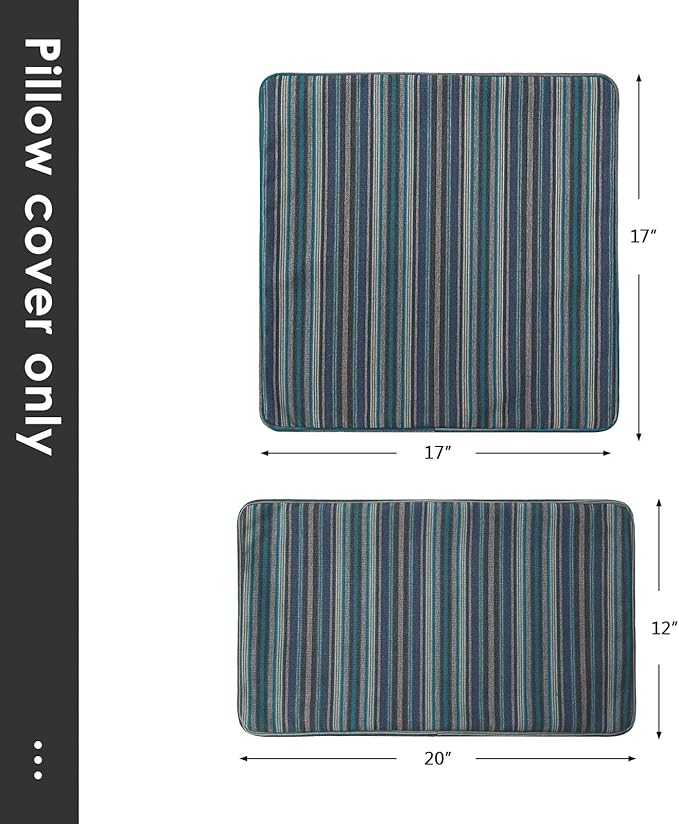 Outdoor Sunbrella Decorative Throw Pillow Covers Only, Pack of 4, 17"x17" & 20"x12" Water Repellent Replacement Lumbar Pillow Case for Patio, Couch, Sofa and Patio Furniture, Troupe Dock